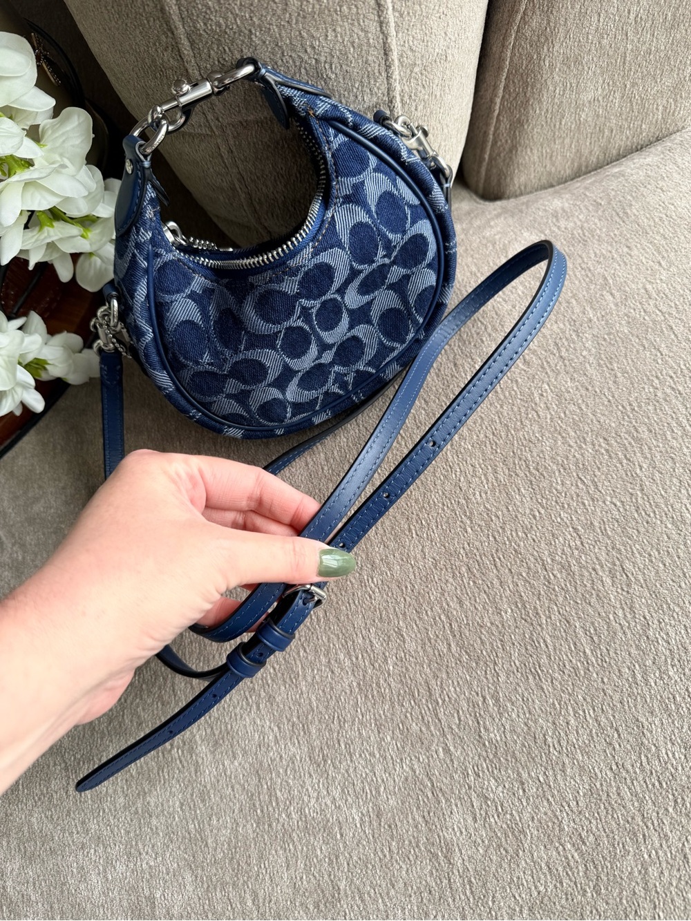 Coach Denim Signature Jonie Mini Crescent Shoulder Bag in Blue NWOT - Picture 2 of 7